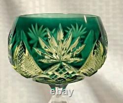 Val St Lambert Tricolor Wine Glass Green Yellow Cut To Clear Crystal Bohemian