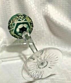 Val St Lambert Tricolor Wine Glass Green Yellow Cut To Clear Crystal Bohemian