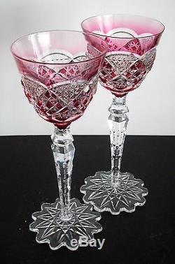 Val St Lambert Verrept Cranberry Pink Cased Cut Clear Crystal Rhine Wine Goblet