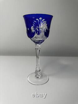 Varga Art Glass Crystal Sculptured Shell Blue Wine 8.25 Signed Discontinued