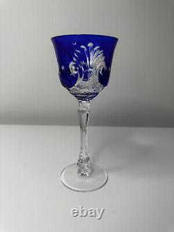 Varga Art Glass Crystal Sculptured Shell Blue Wine 8.25 Signed Discontinued