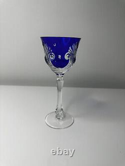 Varga Art Glass Crystal Sculptured Shell Blue Wine 8.25 Signed Discontinued