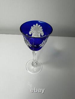 Varga Art Glass Crystal Sculptured Shell Blue Wine 8.25 Signed Discontinued