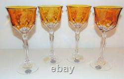 Varga Crystal Printemps Amber 4 Glass Hock Wine Goblets NEW NWT FREE SHIPPING