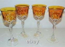 Varga Crystal Printemps Amber 4 Glass Hock Wine Goblets NEW NWT FREE SHIPPING