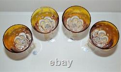 Varga Crystal Printemps Amber 4 Glass Hock Wine Goblets NEW NWT FREE SHIPPING