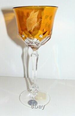 Varga Crystal Printemps Amber 4 Glass Hock Wine Goblets NEW NWT FREE SHIPPING