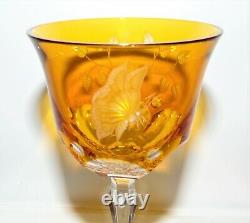 Varga Crystal Printemps Amber 4 Glass Hock Wine Goblets NEW NWT FREE SHIPPING