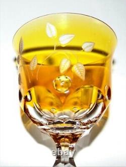 Varga Crystal Printemps Amber 4 Glass Hock Wine Goblets NEW NWT FREE SHIPPING