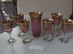 Vase + Wine & Water Glasses- Crystal Italy 24kt GOLD Interglass Arte Italica red