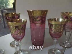 Vase + Wine & Water Glasses- Crystal Italy 24kt GOLD Interglass Arte Italica red