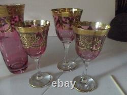 Vase + Wine & Water Glasses- Crystal Italy 24kt GOLD Interglass Arte Italica red