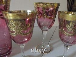 Vase + Wine & Water Glasses- Crystal Italy 24kt GOLD Interglass Arte Italica red