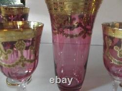 Vase + Wine & Water Glasses- Crystal Italy 24kt GOLD Interglass Arte Italica red
