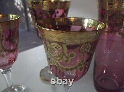 Vase + Wine & Water Glasses- Crystal Italy 24kt GOLD Interglass Arte Italica red