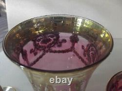 Vase + Wine & Water Glasses- Crystal Italy 24kt GOLD Interglass Arte Italica red