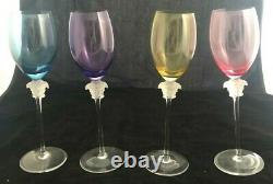 Versace Rosenthal Medusa Stemware Lumiere 4 Crystal Wine Glasses Multi Color