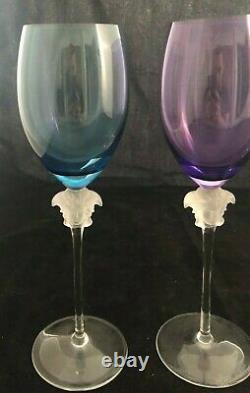 Versace Rosenthal Medusa Stemware Lumiere 4 Crystal Wine Glasses Multi Color