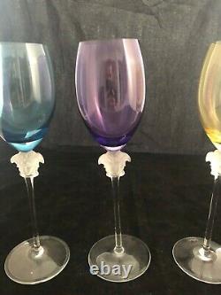 Versace Rosenthal Medusa Stemware Lumiere 4 Crystal Wine Glasses Multi Color