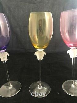 Versace Rosenthal Medusa Stemware Lumiere 4 Crystal Wine Glasses Multi Color