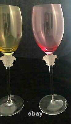 Versace Rosenthal Medusa Stemware Lumiere 4 Crystal Wine Glasses Multi Color