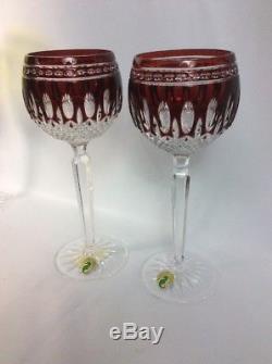 Very Nice Waterford Clarendon Ruby Cases Crystal Hock Wine Glasses Goblets