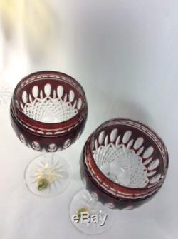 Very Nice Waterford Clarendon Ruby Cases Crystal Hock Wine Glasses Goblets