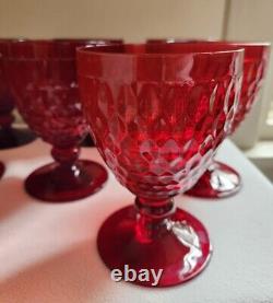 Villeroy & Boch (Set of 8) Boston Red Crystal Glass Goblets Water Wine 5 5/8