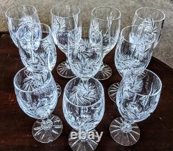 Vintage 10 Bohemian Crystal Wine & Water Glasses Pinwheel By Czechoslovakia 7