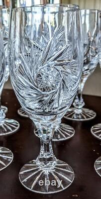 Vintage 10 Bohemian Crystal Wine & Water Glasses Pinwheel By Czechoslovakia 7