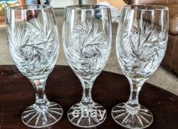 Vintage 10 Bohemian Crystal Wine & Water Glasses Pinwheel By Czechoslovakia 7