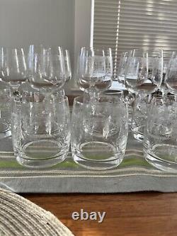 Vintage 24 glasses of Bohemian Crystal Cascade 6? Wine Goblet Cut Etched
