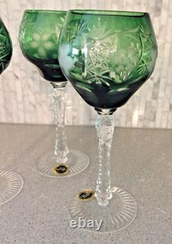 Vintage 3 Srpska Fabrika Stakla Paracin Forest Green Cut Glass Goblets Unused