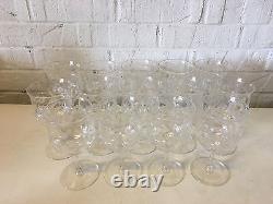 Vintage Antique Set of 14 Crystal Wine Glasses / Goblets with Floral Decoration