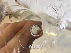 Vintage Antique Set of 14 Crystal Wine Glasses / Goblets with Floral Decoration