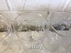 Vintage Antique Set of 14 Crystal Wine Glasses / Goblets with Floral Decoration