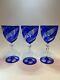 Vintage Art Deco 1930s Cobalt Blue Swirl Crystal Sherry Wine Glass/Set Of Three