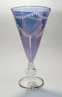 Vintage Art Deco Etched Neodymium (Alexandrite) Crystal Purple Goblet Glasses