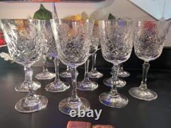 Vintage Bird & Flower Etched Tall Set of 12 Wine Glass Goblets