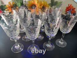 Vintage Bird & Flower Etched Tall Set of 12 Wine Glass Goblets