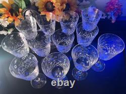 Vintage Bird & Flower Etched Tall Set of 12 Wine Glass Goblets