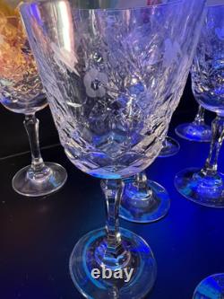 Vintage Bird & Flower Etched Tall Set of 12 Wine Glass Goblets