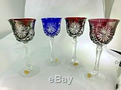 Vintage Bleikristall Set of 8 Multi Color To Clear Tall Wine Goblets Crystal