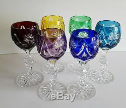 Vintage Bohemian Cased Cut To Clear Crystal Wine Hocks, Set Of 6, Multi-color