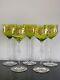 Vintage Bohemian Crystal Green Art Nouveau Glass Wine Goblets Glasses Set of 5