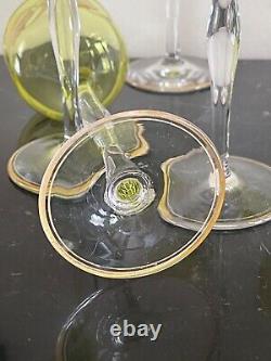 Vintage Bohemian Crystal Green Art Nouveau Glass Wine Goblets Glasses Set of 5