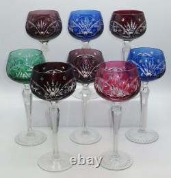 Vintage Bohemian Cut-to-clear Multicolor Hock Wine Glasses Set Of 8