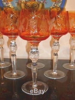 Vintage Bohemian Hortensia Crystal Cut Colored Stemware Wine Glasses 8 3/8 H
