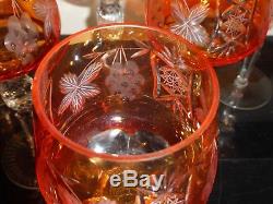 Vintage Bohemian Hortensia Crystal Cut Colored Stemware Wine Glasses 8 3/8 H