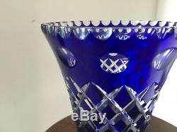 Vintage Cobalt Blue Bohemia Cut to clear Crystal Vase